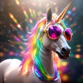 Enlightened unicorn horse with colorful sunglasses. Generative AI