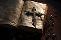 Enlightening Crucifix holy bible. Generate Ai Royalty Free Stock Photo