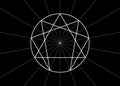 Enneagram icon, sacred geometry, white diagram logo template, vector illustration isolated on black background