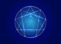 Enneagram yoga flat icon design for infographics and business. Gold Enneagram icon, sacred geometry, with a meditating buddha icon