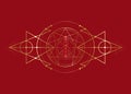 Enneagram yoga gold icon design for infographics and business. Seven chakras, golden sacred geometry, with a meditating buddha