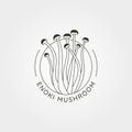 Enoki mushroom line art logo symbol illustration design, enokitake label design