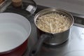 enoki mushrooms boiling in water