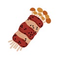 Enoki wrapped in bacon vector icon. Tasty Asian mushrooms with pork, BBQ sauce, sesame. Japanese or Korean fast street food. Hand Royalty Free Stock Photo