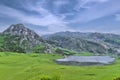 Lake Ercina is a small mountain lake in northern Spain, Lagos de Covadonga, in the Principality of Asturias, within the Picos de Royalty Free Stock Photo