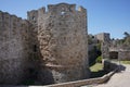 Enormous ancient walls of Rhodes. Medieval city in Rhodes town, Greece Royalty Free Stock Photo