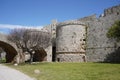 Enormous ancient walls of Rhodes. Medieval city in Rhodes town, Greece