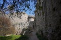 Enormous ancient walls of Rhodes. Medieval city in Rhodes town, Greece