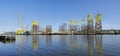 Panorama of an offshore wind turbine base construction site on the River Tyne Royalty Free Stock Photo