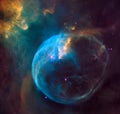 enormous bubble being blown into space by a super-hot, massive star. Hubble image of the Bubble Nebula.