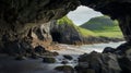 Pacific Beach Cave: Lively Coastal Landscapes In Green Rock