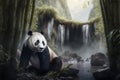 Enormous Chinese Panda in a Bamboo Forest: A Mystical, Magical, and Enchanting Scene