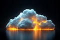 Enormous cloudscape glows with inner warm radiance against the dark sky backdrop and reflection Royalty Free Stock Photo