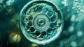 An enormous diatom a singlecelled organism with complex geometric patterns floating a smaller plankton in a vast oceanic