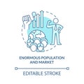 Enormous population and market turquoise concept icon