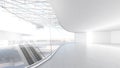 enormous white hall with exterior lighting large internal architecture white open space, 3d rendering Royalty Free Stock Photo