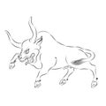 Enraged Bull Leaps. Enraged Bull Outline Vector Silhouette Illustration. Sketch Hand Drawn Vector Angry Bull.