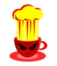 Enraged cup, crockery, anger, yellow and red, isolated. Royalty Free Stock Photo