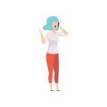 Enraged young woman shouting in mobile phone, emotional girl feeling anger vector Illustration on a white background