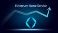 ENS Ethereum Name Service in uptrend and price is rising. Crypto coin symbol and up arrow. Decentralized names for wallets,