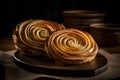 Ensaimada spiral pastry tasty food. Generate Ai Royalty Free Stock Photo