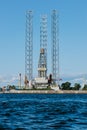 Ensco 101 floating drilling rig,drilling cranes,vessels and mining platforms in Kronstadt on Navy Day.Kronstadt Marine