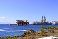 Ensco offshore drilling ships and Floatel Reliance platform in Santa Cruz De Tenerife port