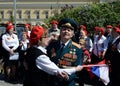 Ensemble of the front song `Search` in the square at the Bolshoi Theater on Victory Day.