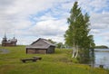 Ensemble of Kizhi Pogost and objects of wooden architecture. Royalty Free Stock Photo