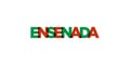 Ensenada in the Mexico emblem. The design features a geometric style, vector illustration with bold typography in a modern font.