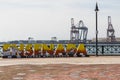 Giant Colorful Letters Welcome Visitors in Ensenada, Mexico Near Panamax Shipping Cranes