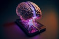 Enslaved by thechnology. Smartphone controling human brain. Mind control, Phone addiction, Brainwashed concept. Generative Ai