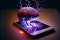 Enslaved by thechnology. Smartphone controling human brain. Mind control, Phone addiction, Brainwashed concept. Generative Ai
