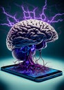 Enslaved by thechnology. Smartphone controling human brain. Mind control, Phone addiction, Brainwashed concept. Generative Ai