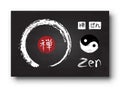 Enso zen circle with kanji calligraphy Chinese . Japanese alphabet translation meaning zen . Yin and yang symbol . Black color