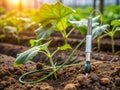 Monitoring Soil Temperature for Thriving Cucumber Seedlings A Crucial Aspect of Vegetable Garden Climate Control Royalty Free Stock Photo