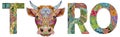 Bull in Spanish with bull head artwork illustration on the white background Royalty Free Stock Photo