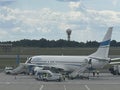 Enter Air plane at WAW Chopin Airport in Warsaw, Poland Royalty Free Stock Photo