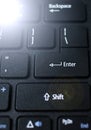 Enter button on laptop keyboard. Enter keyboard key button on a computer. Close up of Enter key of Laptop computer. Royalty Free Stock Photo