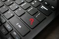 Enter button on laptop keyboard with question mark. Enter keyboard key button on a computer. Close up of Enter key of Laptop compu Royalty Free Stock Photo