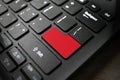 Enter button on laptop keyboard withred button. Enter keyboard key button on a computer. IDEA Royalty Free Stock Photo
