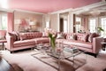 A charming pink living room, where a sense of warmth and elegance prevails.