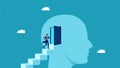 enter the door in the head. Understand the human mind. businessman enters the head through the door Royalty Free Stock Photo