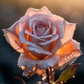 Dew-Kissed Bloom: Ultra-Detailed Close-Up of a Rose Bedecked with Dew, Nature\'s Embrace in Every Glistening Droplet - AI Generati Royalty Free Stock Photo