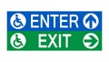 Enter and exit sign for disabled persons. Horizontal strips with symbol, arrows and text Royalty Free Stock Photo