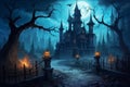Enter the Haunted Halloween Castle: A Spooky Night Awaits! Royalty Free Stock Photo