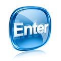 Enter icon blue glass, isolated