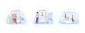 Enter login and password. Registration page on screen. Sign in to your account, Login page. Mobile app with user page. User