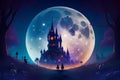 Mystical Fantacy Halloween full moon night with Haunted houses