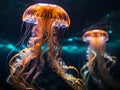 Immortalizing the elusive beauty of a bioluminescent jellyfish in the deep sea during the evening